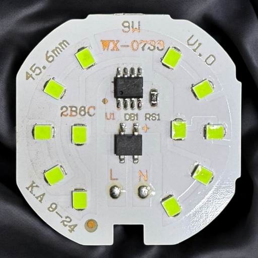 [45.6MM 9W WX-0733 GREEN] بورده 9 وات علي التيار IC مدوره 45.6 اخضر