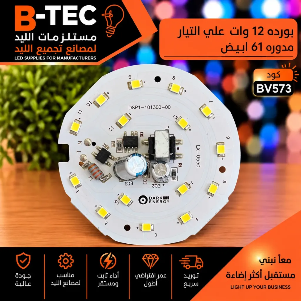 LED Board (Mains) — 12W, Ø61mm, Cool White