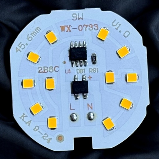 [45.6MM 9W WX-0733 WARM] بورده 9 وات علي التيار IC مدوره 45.6 وورم